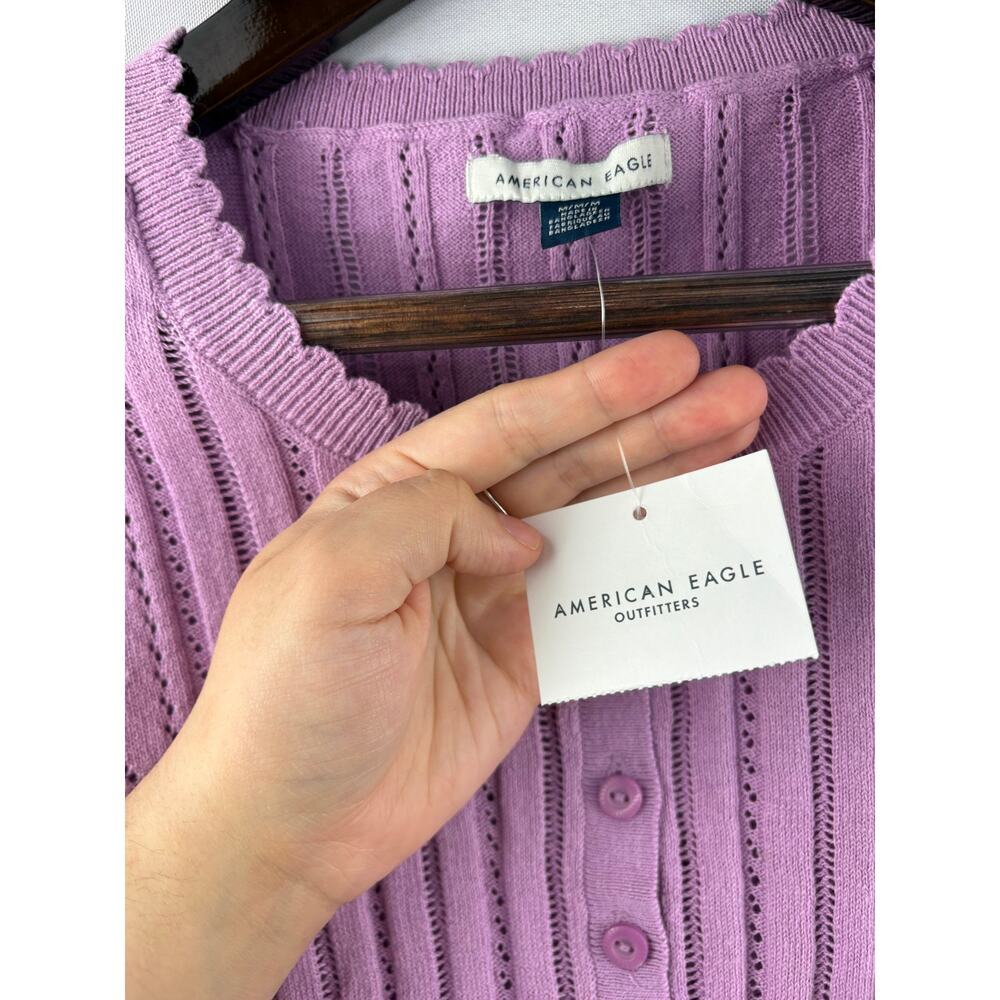 Women’s American Eagle Medium Lilac Knit Short Sleeve 3/4 Button Shirt - Picture 5 of 6